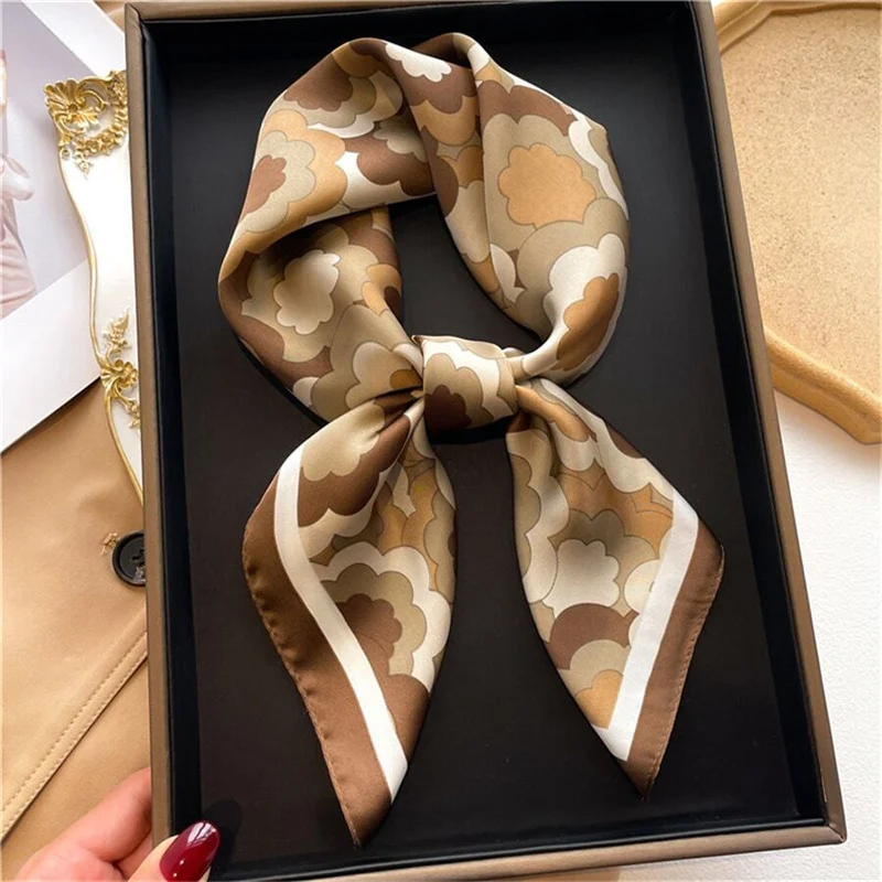 Luxury Silk Skinny Scarf Bag Handle Ribbon Ladies little Print Headband Small Hair Scarves Band Female handkerchief Scarves