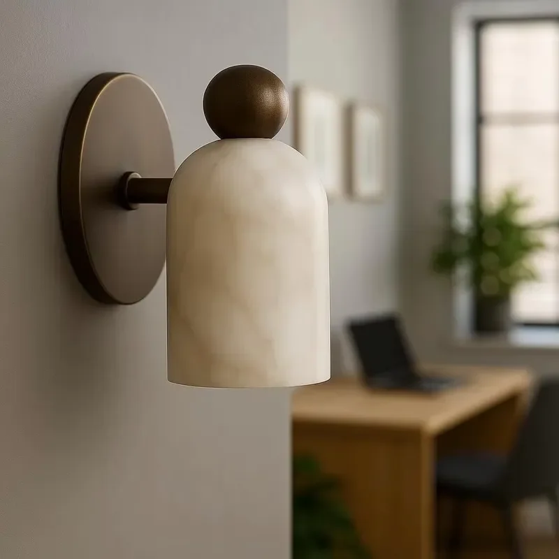 Modern Minimalist Copper LED Natural Alabaster Wall Sconce Bedside Lamp for Hotel Bedroom Living Room
