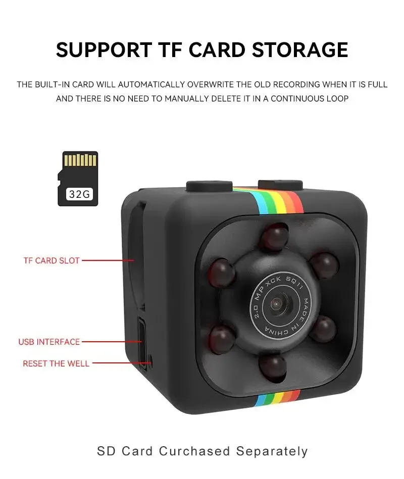 SQ11 1080P HD Mini Camera Smart Webcam with IR Night Vision SD Card Direct Recording Surveillance IP Camera