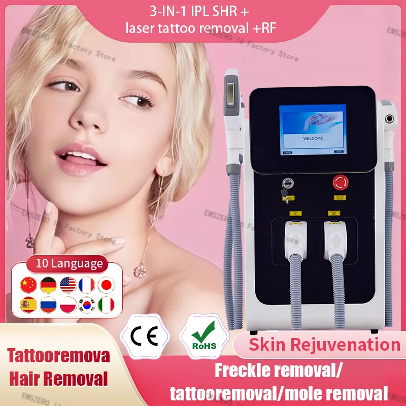 

3in1 Laser OPT IPL Hair Removal Machine Portable ND Yag Laser Tattoo Removal Permanent Hair Removal Beauty Equipment