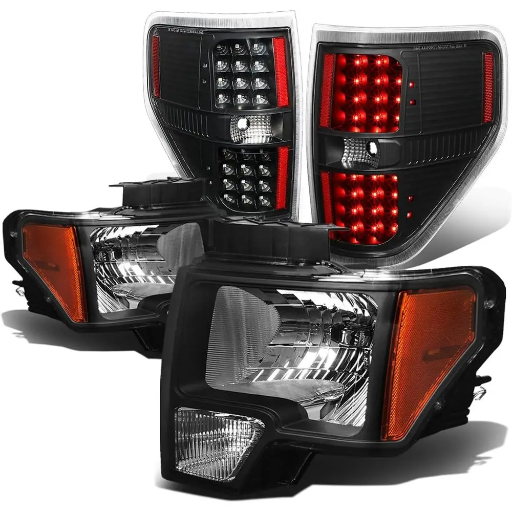 

Compatible with 09-14 Ford F150 Pair Black Housing Amber Corner Headlight+Full LED Tail Lamp