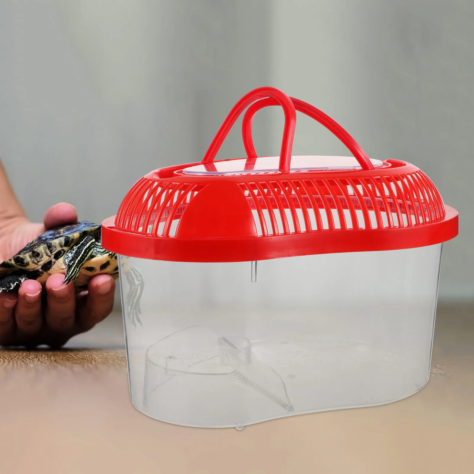 الحيوانات الأليفة السفر الناقل الزواحف تررم مع مقبض التهوية منصة حمامات الشمس خزان بلاستيكي متين للحيوانات الصغيرة في الهواء الطلق
