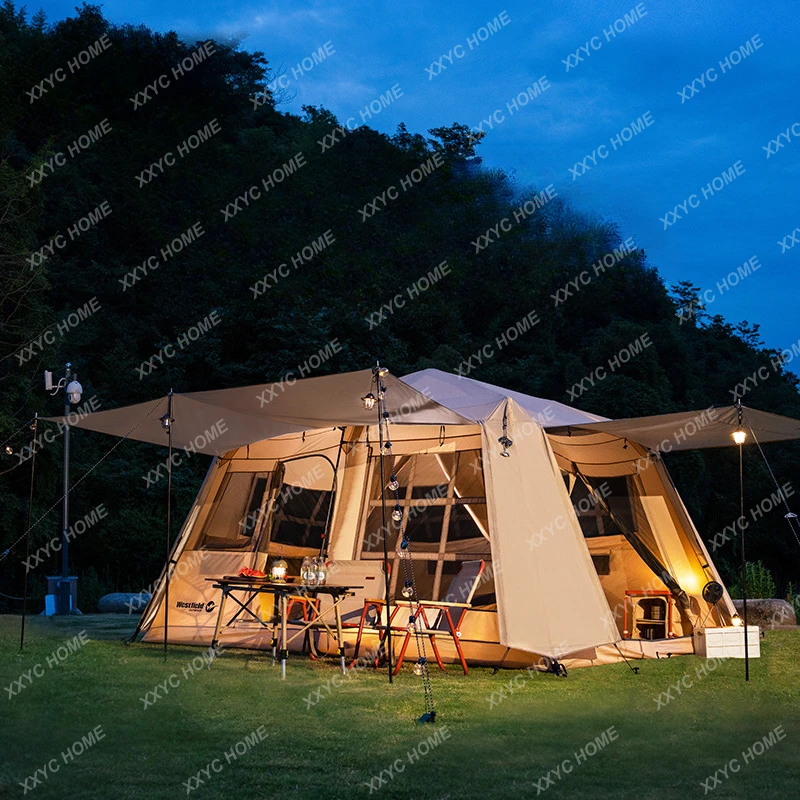 Outdoor Tent Two-Bedroom One-Living Room Camping Equipment Full Set Camping Tent Double-Layer Portable Folding Automatic