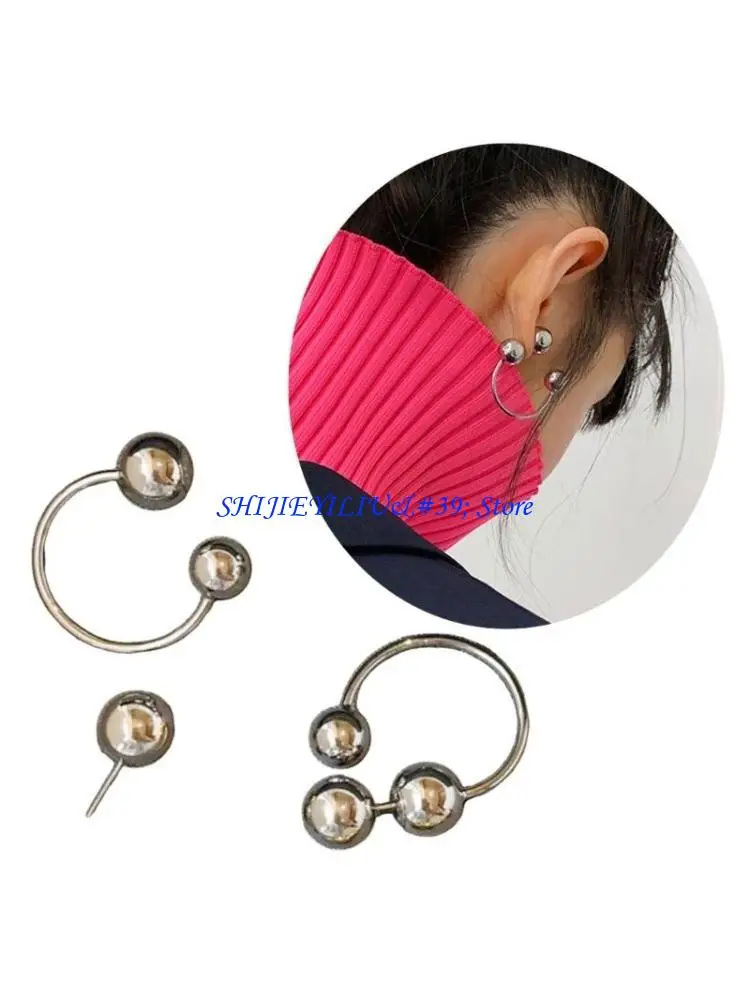 E21F Irregular Geometric Front Back Earrings European and American Triple Ball Studs