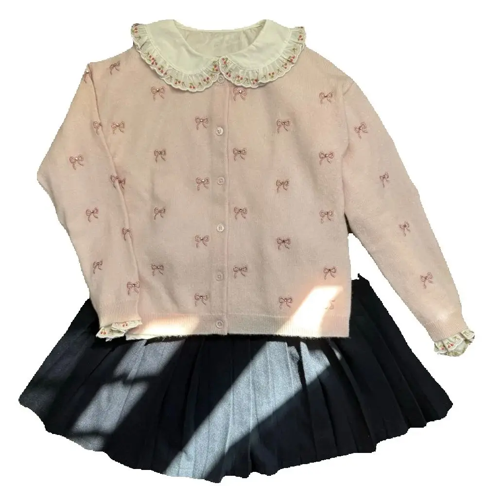 Fall baby girl clothes kids coat Bow pattern girls knitted cardigan Hand embroidered high quality sweater coat