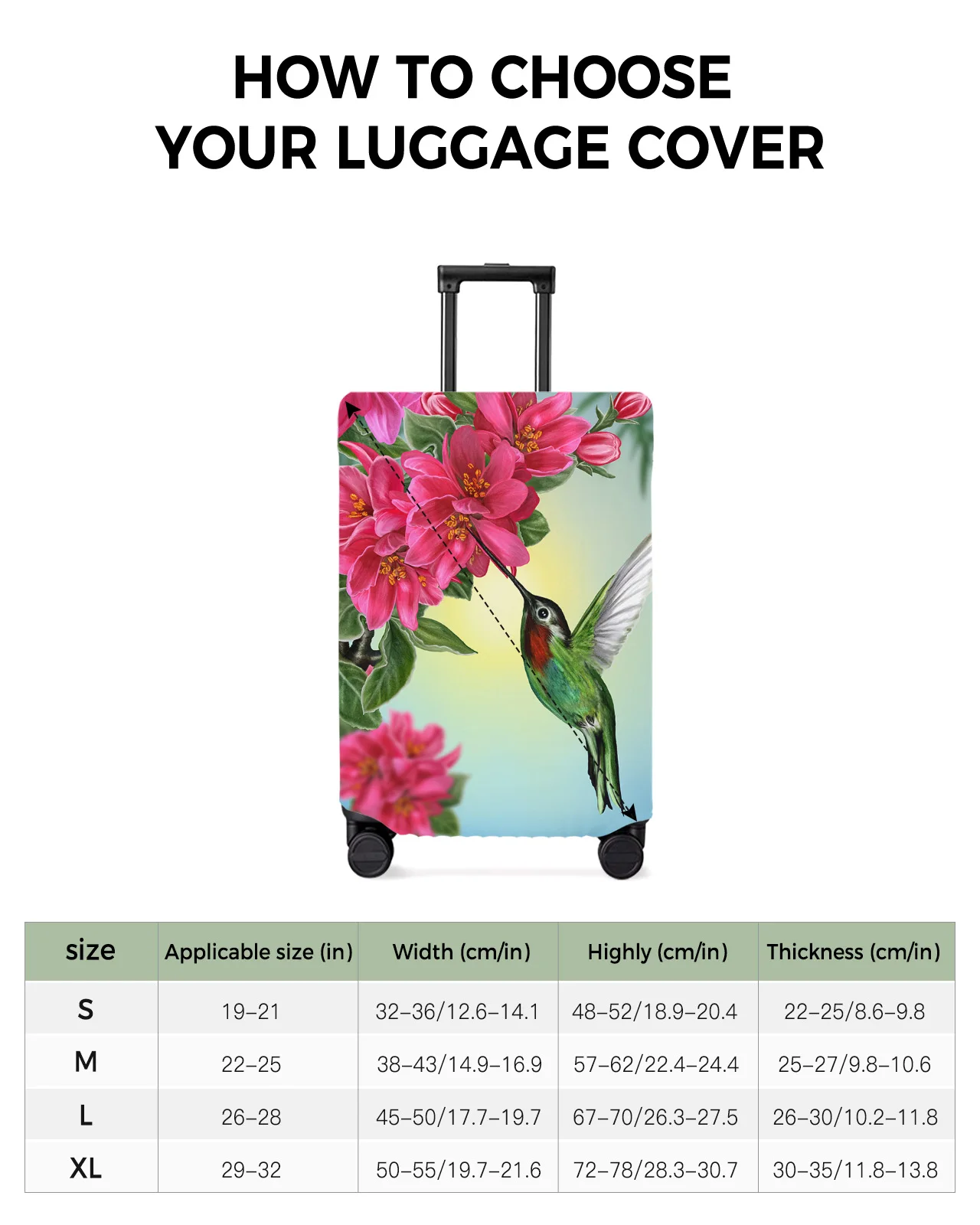 Flower Hummingbird Travel Luggage Cover Elastic Baggage Cover For 18-32 Inch Suitcase Case Dust Cover Travel Accessories