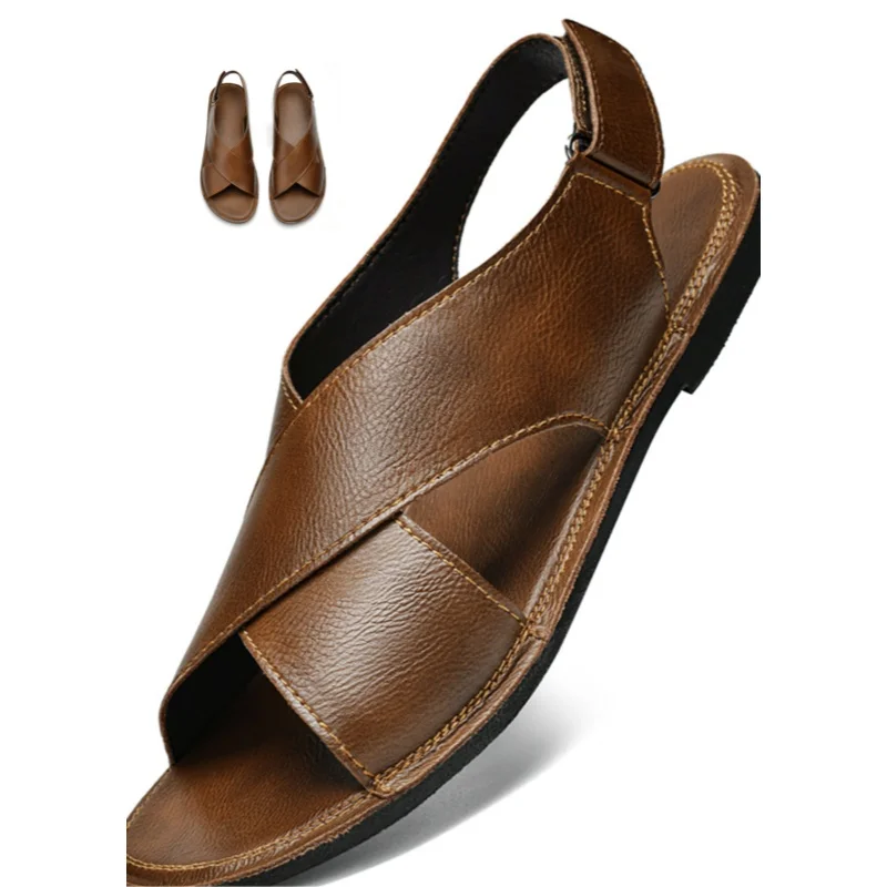 Summer 2026 Ankle Strap Beach Shoes with Buckle Fashionable Handmade plus Size Open Toe Sandals Casual Comfortable men's Footw