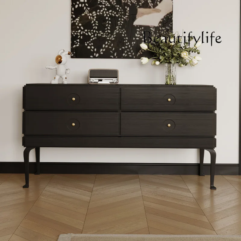 

French Retro Sideboard Cabinet Black Living Room Storage Four-Drawer Cabinet Storage Cabinet Hallway