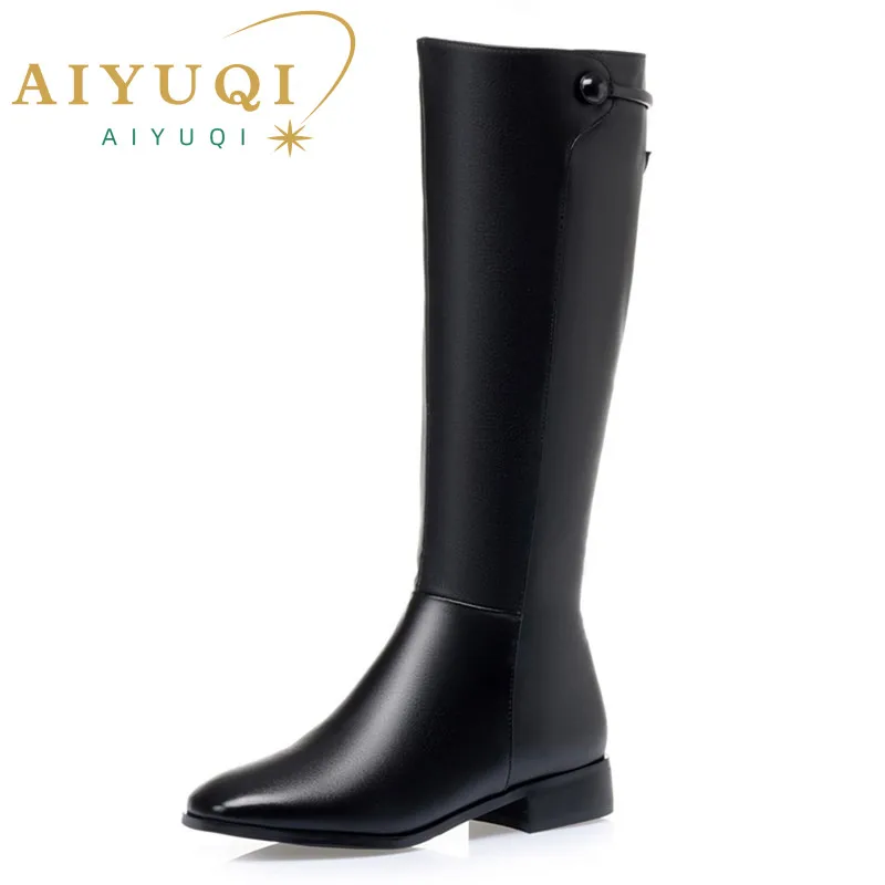 

AIYUQI Women Long Boots 2025 New Genuine Leather Short Velvet Women Roman Boots Low Heel Large Size Riding Boots Women