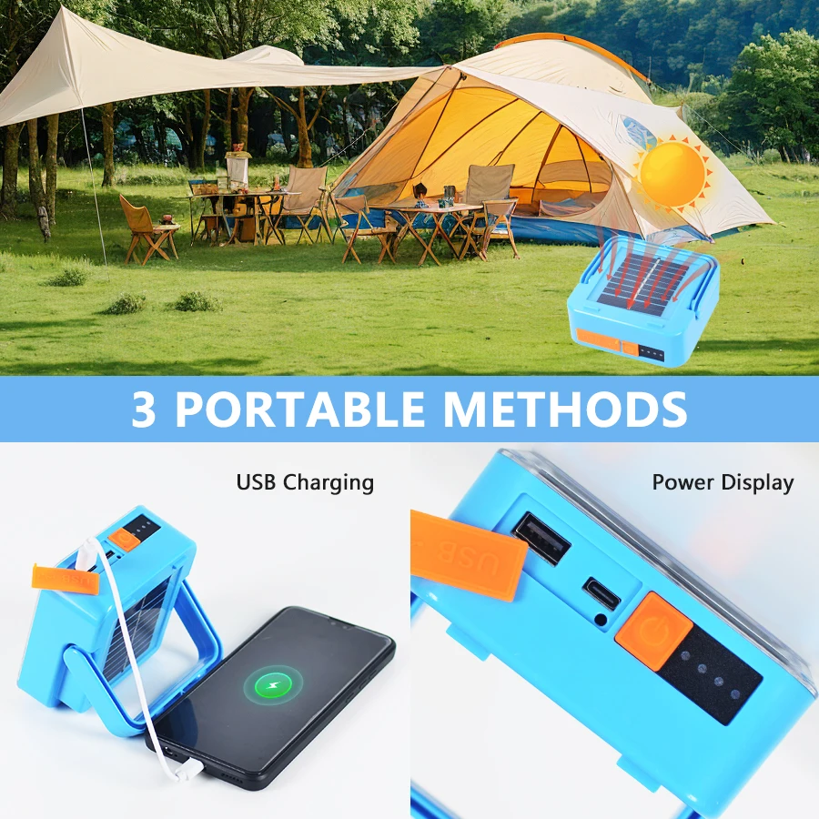 Portable Solar Light USB Rechargeable Outdoor Lighting Powerful LED Reflector Spotlight Projector Floodlight Construction Lamp