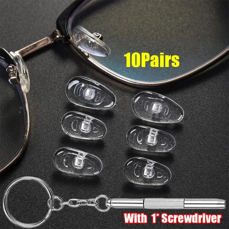 Eyeglasses Nose Pads with Screwdriver Soft Oval Silicone Air Chamber Glasses Anti-slip Nose Pad Screw Replacement Repair Tools