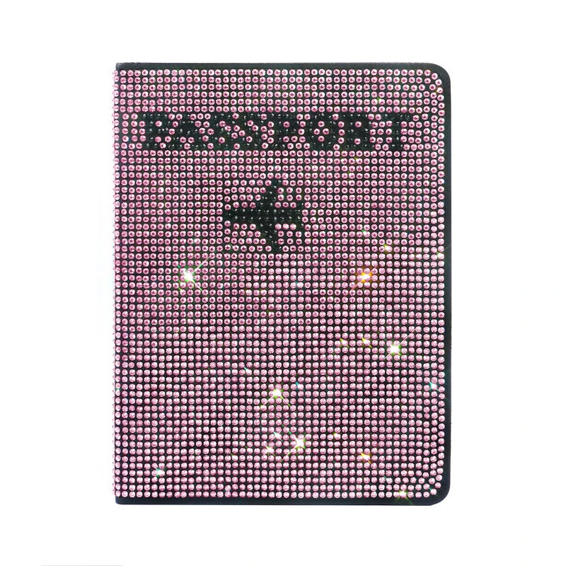 

Car Passport Bag Ladies Key Purse Holder Cover PU Leather Bling Rhinestone Card Case Crystal Diamond Traveling Passport Case