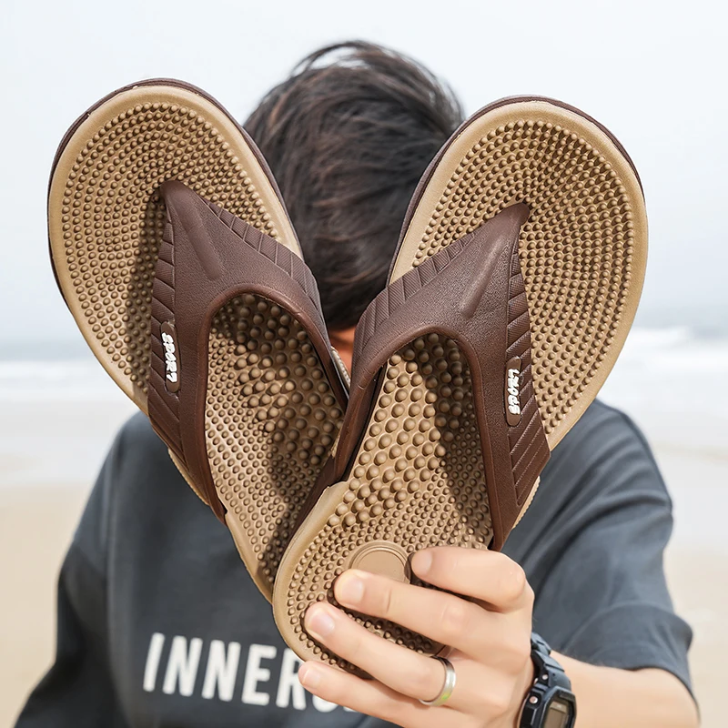 Massagem confortável masculina Flip Flop, chinelos leves antiderrapantes para casa, sapatos de praia planos ao ar livre, tamanho grande, feriado