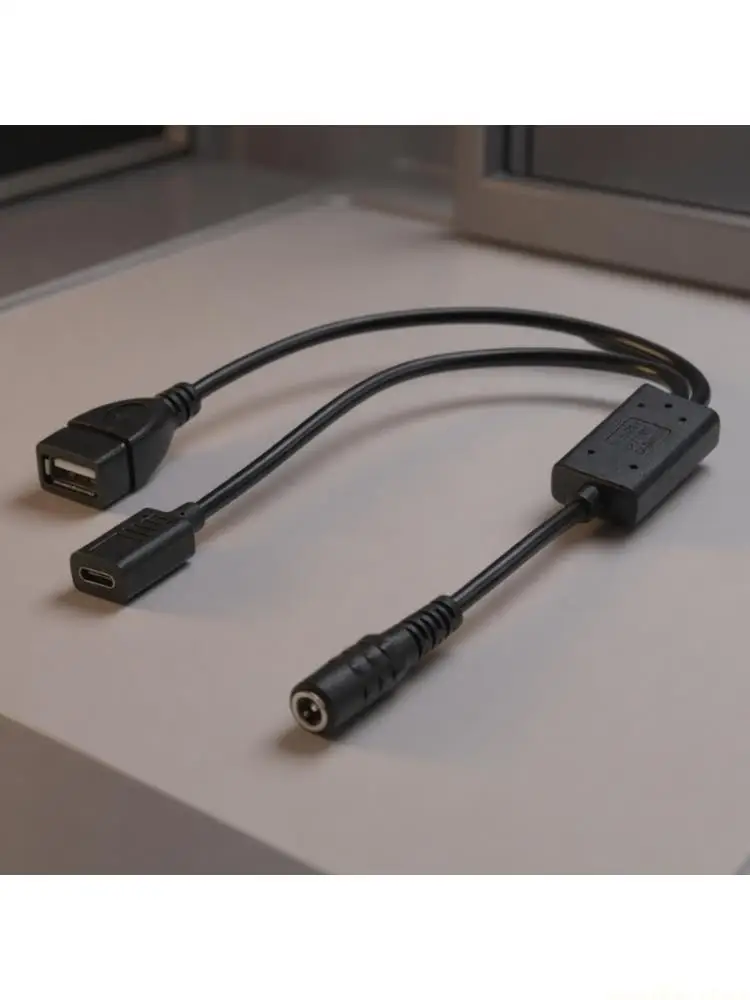 F62C Reliable DC5.5x2.1mm To Type C +USB Female Power Adapter Cable With Intelligent Over-Current,Short-Circuits Protections