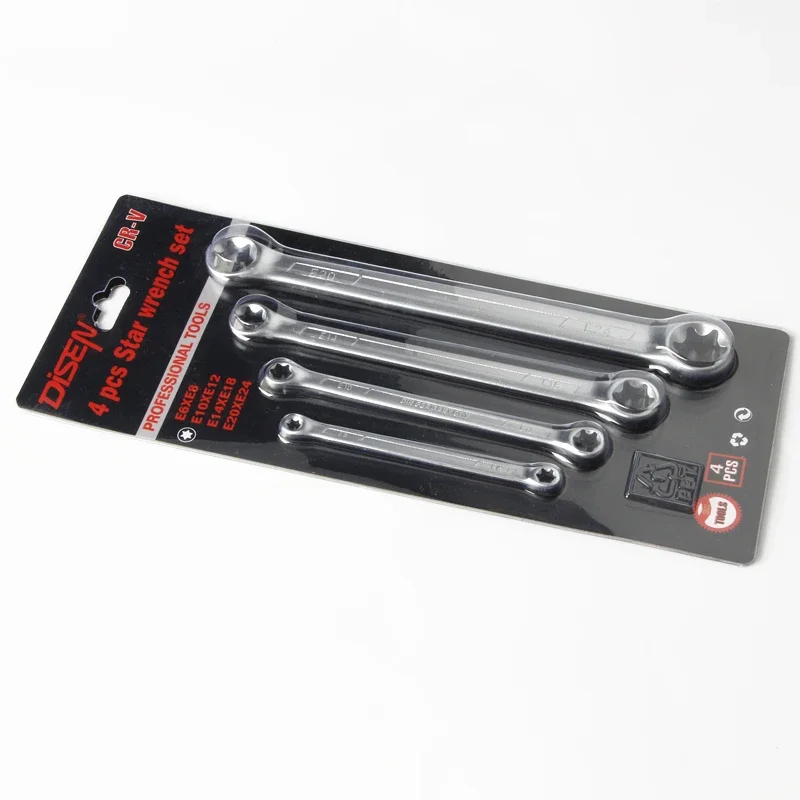 4Pcs Star Double-ended Hexagon Socket E-Torx Box Ring Wrench Set Spanner E-type Tools E6-E24