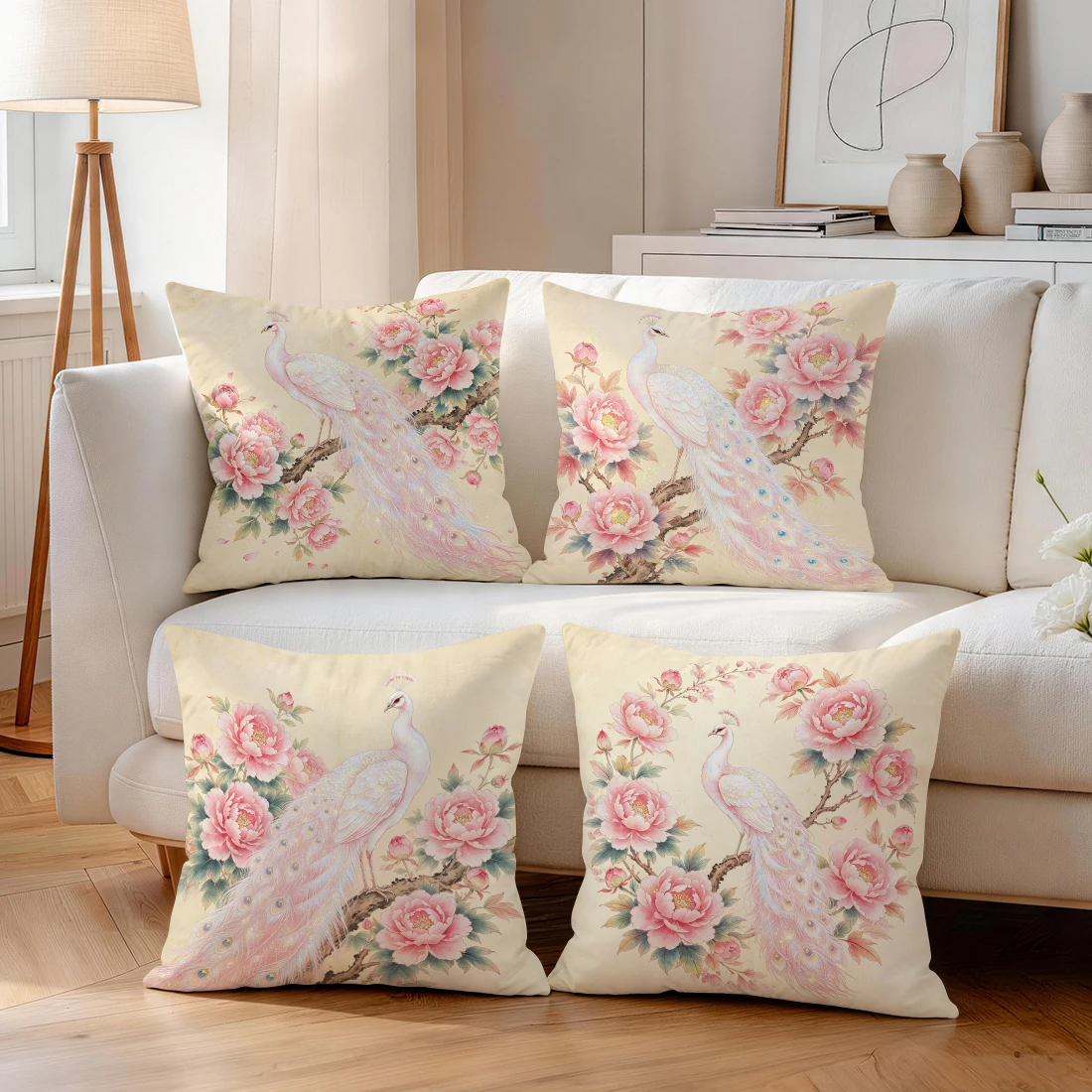 Peony Pink Peacock Pillowcase Printed Polyester 40/45/50cm Throw Pillowcover Decorative Sofa Cushion Pillowslip Home Decor