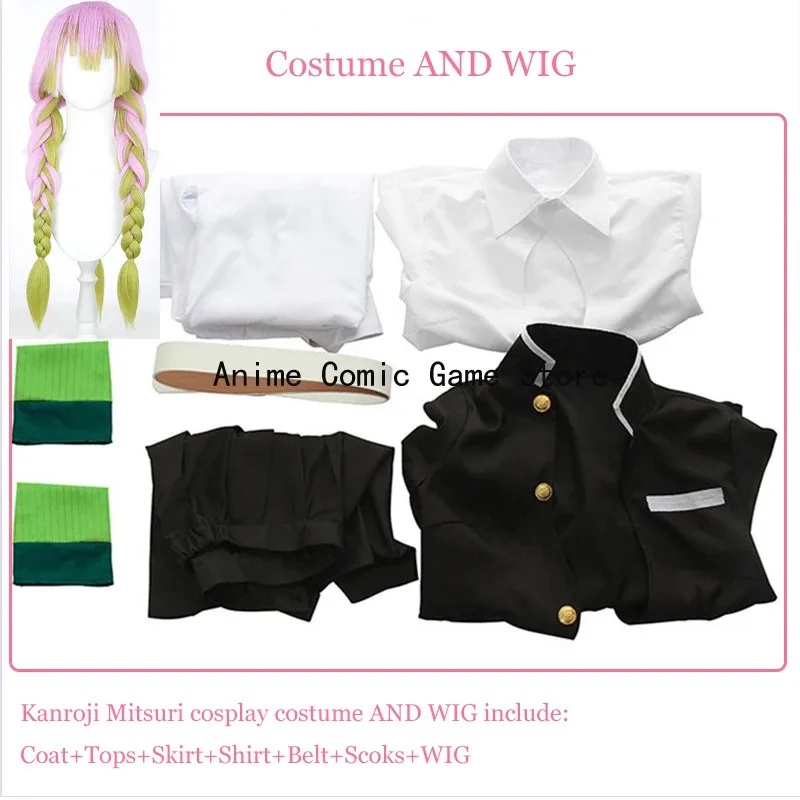 Bear's Den In Stock Kanroji Mitsuri Cosplay Costume Wig for Adult Kids Anime Kimono Kisatsutai Sexy Outfits Halloween New 2025