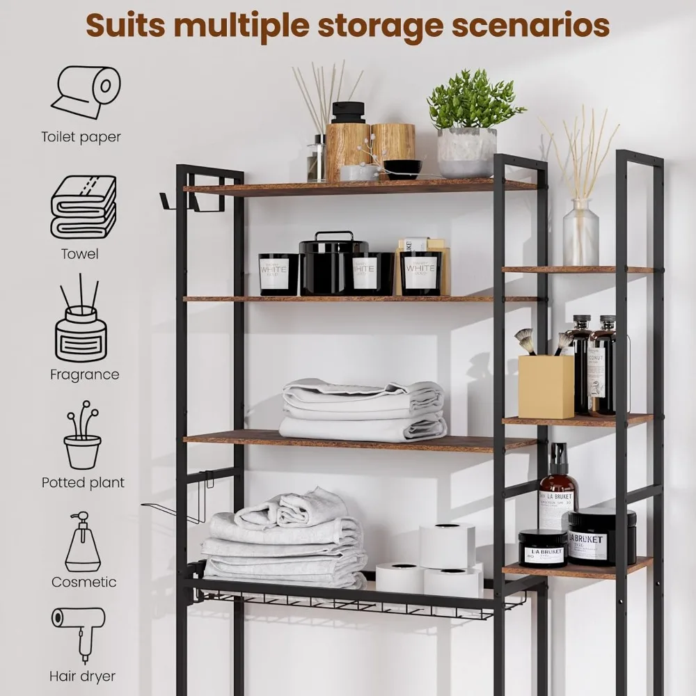 رف تخزين المرحاض من GARPROVM مكون من 8 طبقات مع رف جانبي، وخزانة موفر للمساحة لمنظم الحمام مع أرفف قابلة للتعديل، #5