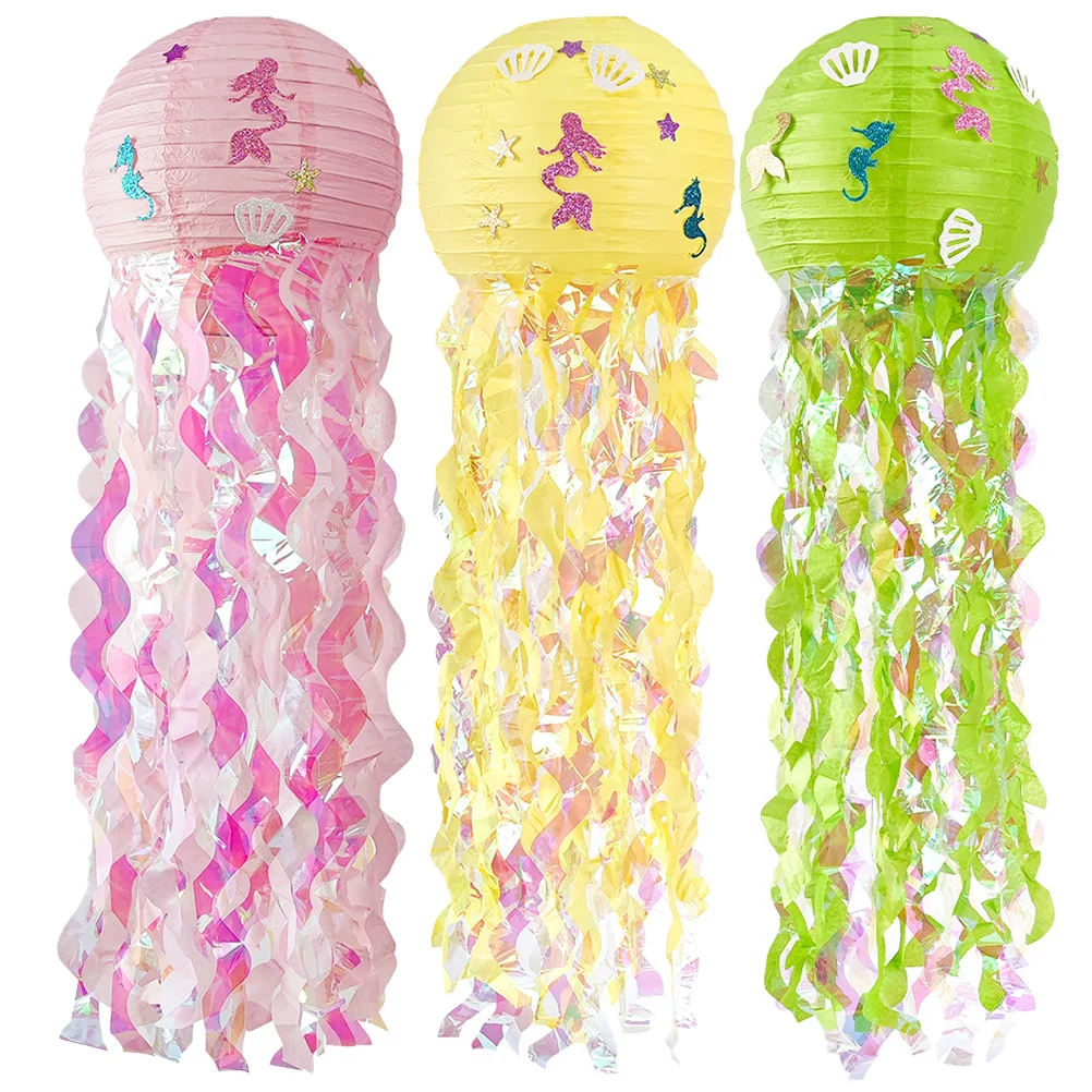 

3Pcs Jellyfish Lanterns Hanging Paper Decorations for Ocean Theme Party Birthday Mermaid Celebration Festive Ambiance