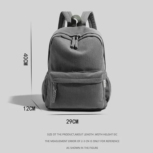 Imagen 2 del producto Mochila de pana de moda, bolso escolar de gran capacidad con correas ajustables para los hombros, adecuado para la escuela, viajes, desplazamientos diarios