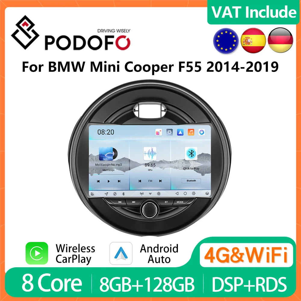 Podofo 9 Radio Per Auto Senza Fili CarPlay Android Radio Per BMW Mini Cooper F55 2014-2019 Multimediale GPS FM 4G WIFI BT Android Auto