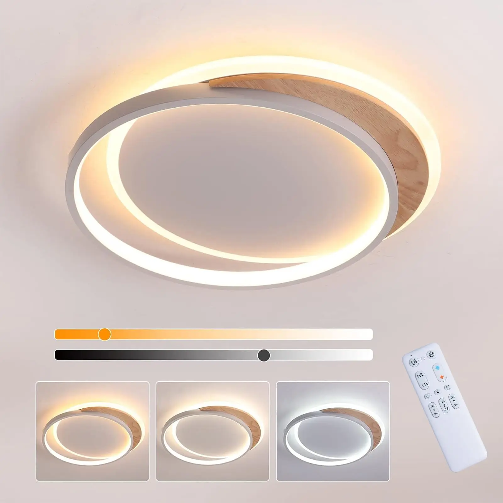 

LED Ceiling Lamp Dimmable Round Ceiling Light Wood Acrylic for Bedroom Living Room Balcony Kitchen Nursery Ø40cm