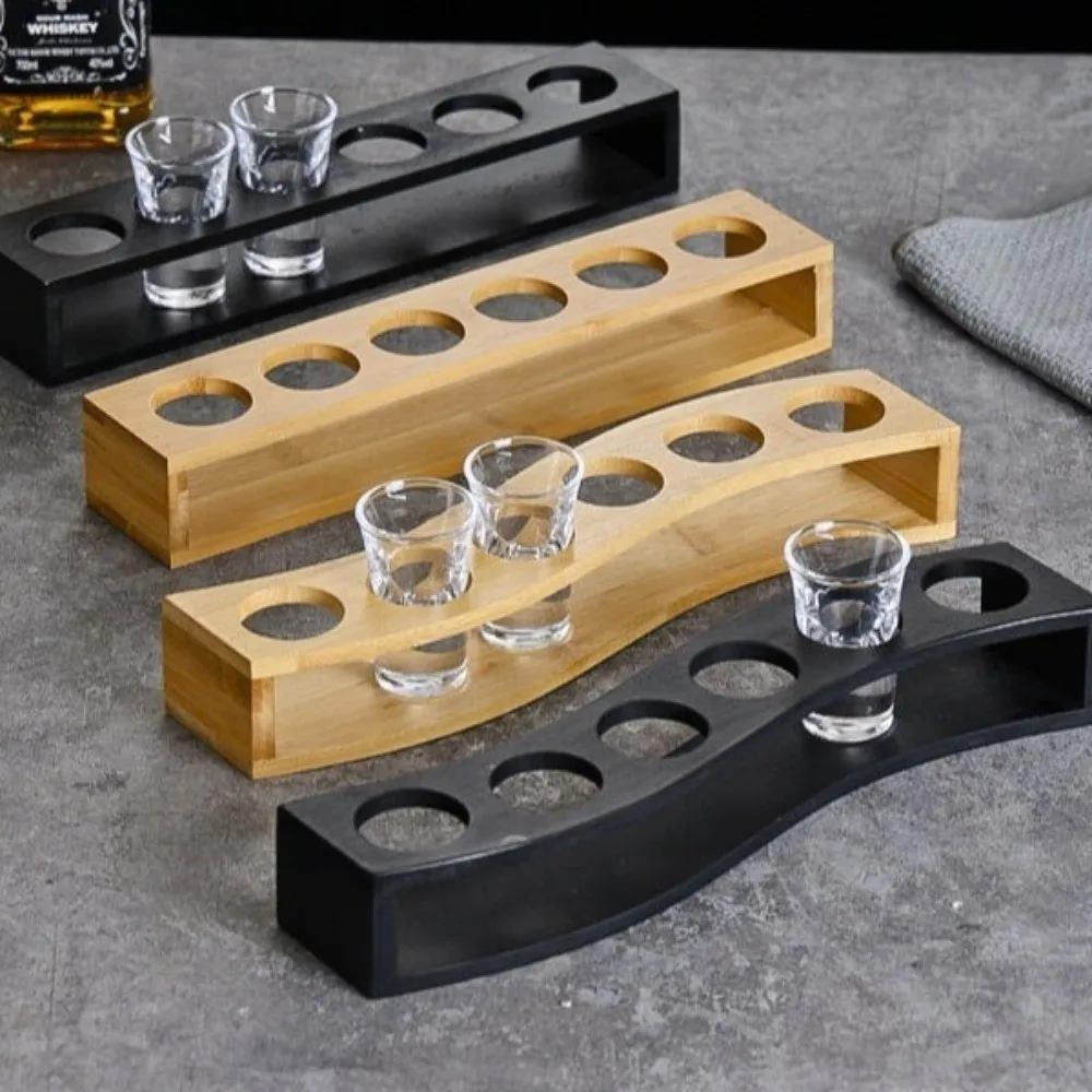 Multipurpose 6/12 Holes Shot Glass Holder Round Hole Save Space Glass Cup Holder Smooth Wooden Wine Cup Shelf Kitchen