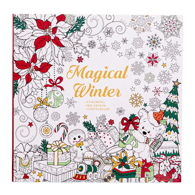 Magical Winter Theme Coloring Book Relax Stress Relief Graffiti Drawing Painting Xmas Leisure Time Gift