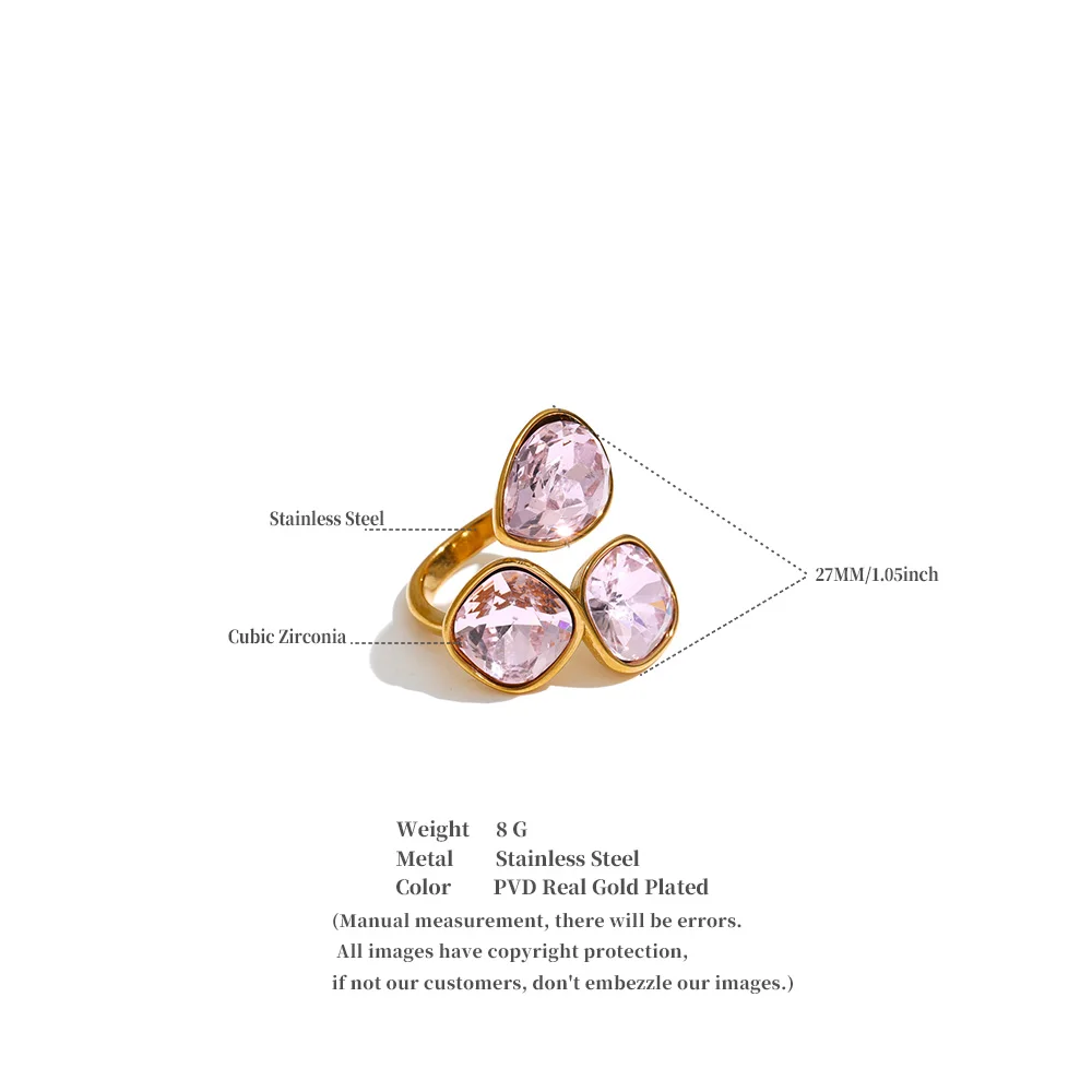 Yhpup 2026 Mehrfarbiger K9-Kristall-Quadrat-Ring für Damen, verstellbar, 18 Karat Goldfarbe, PVD-beschichtet, glänzender, exquisiter Schmuck – Detail 1
