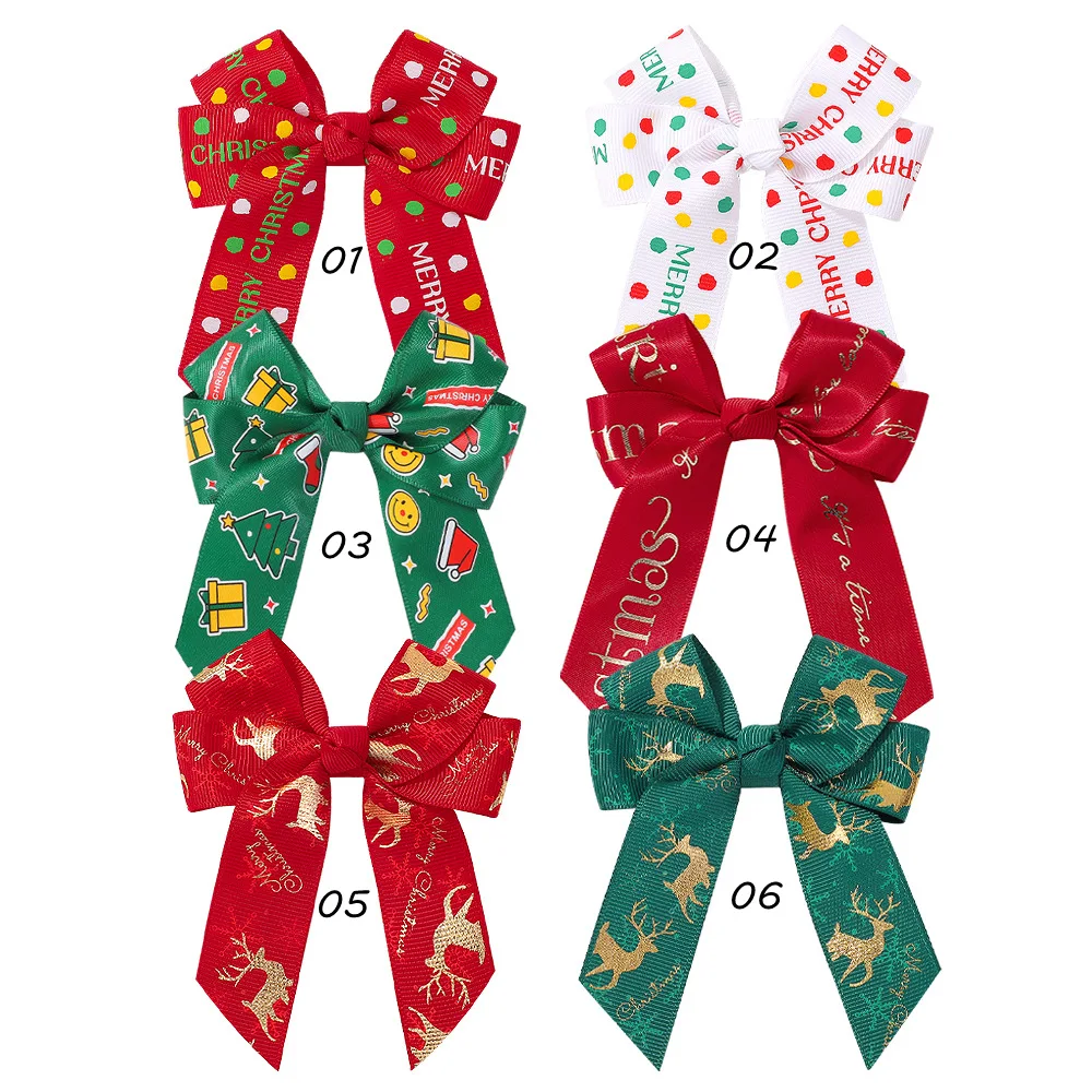 

6PCS Christmas Ribbon Reindeer Polka Dot Princess Hair Clip Children's Festival Autumn and Winter Hair Accessories