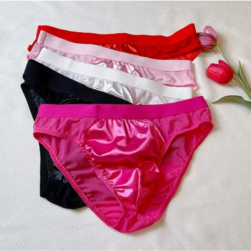 لامعة الرجال شبكة ملخصات كيس مزموم السراويل لون الحلوى بيكيني Hombre سراويل منخفضة الخصر مريحة رجل ملابس داخلية مرنة بحر