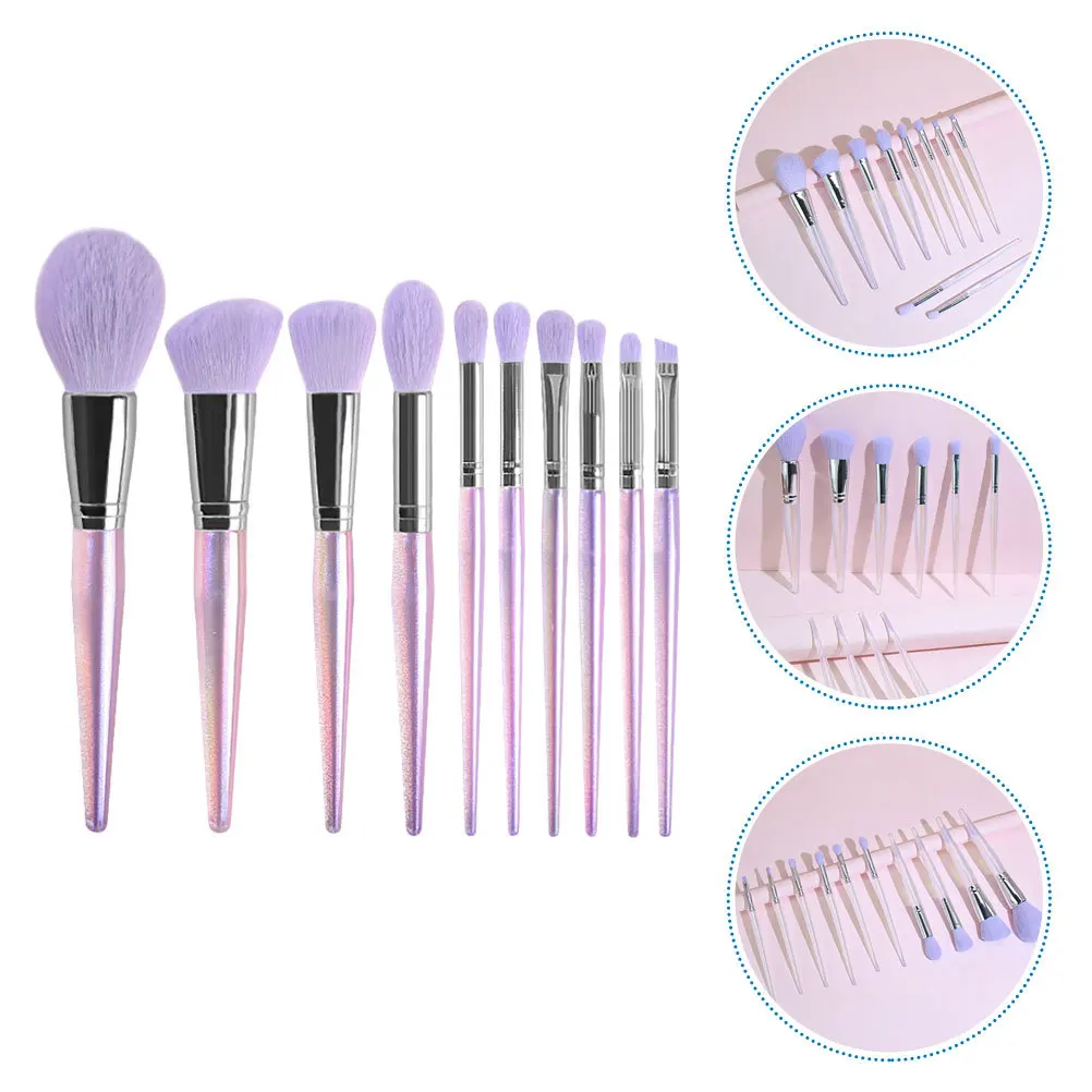 10 قطع من فرشاة أحمر الخدود ذات المقبض الطويل الأرجواني لمكياج الوجه وبودرة فضفاضة للنساء لوازم مكياج محمولة احترافية #4