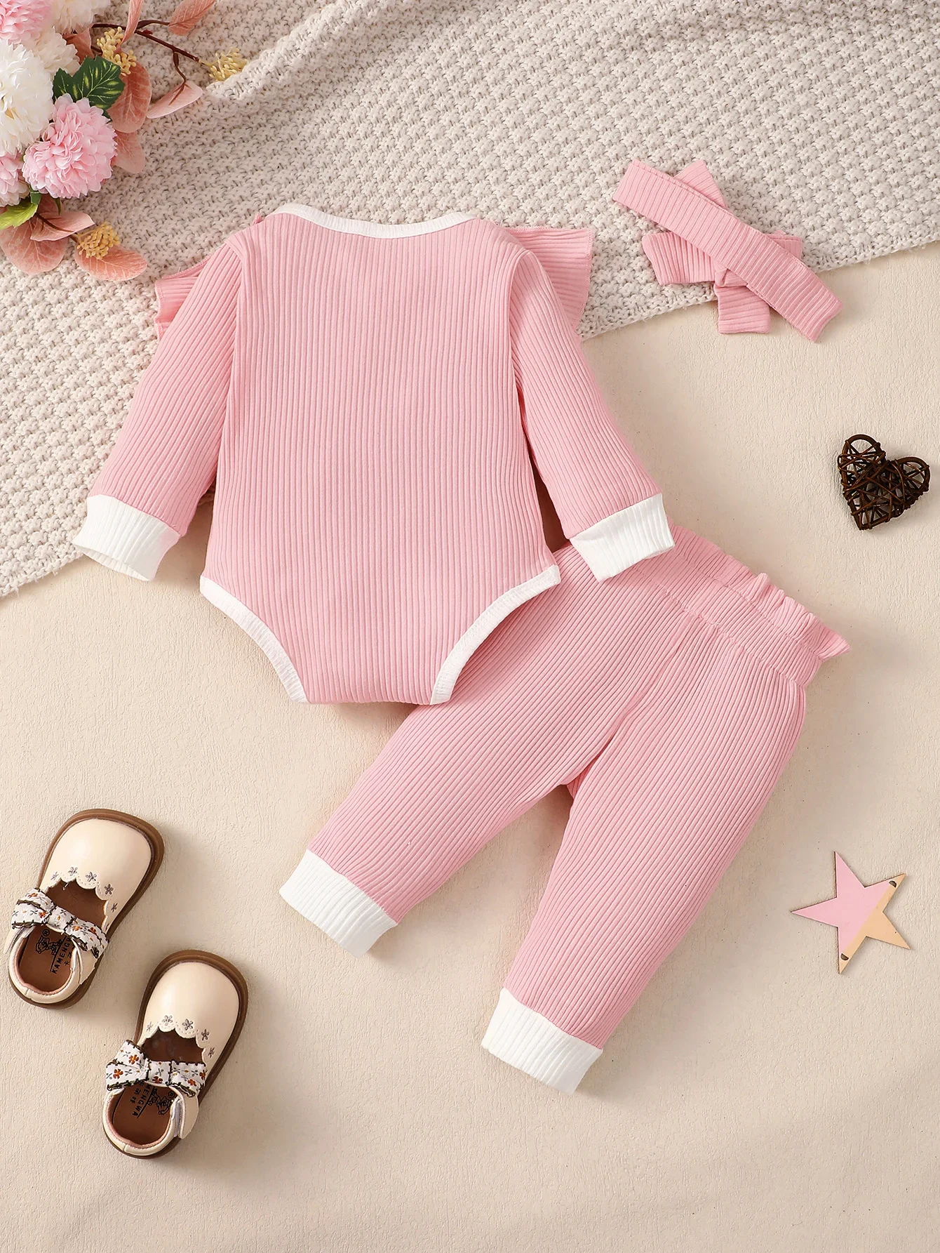 Toddler Baby Girls Clothes Set Spring Autumn Solid Long Sleeve Knitted Top+Trousers Headband Children Infant Casual Outfits