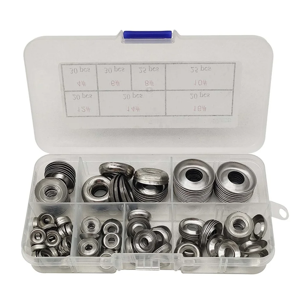 170pcs 304 Stainless Steel Fisheye Washers Set 4-16 Raised Recessed Hollow Bowl For Furniture Machinery Hardware Fasteners