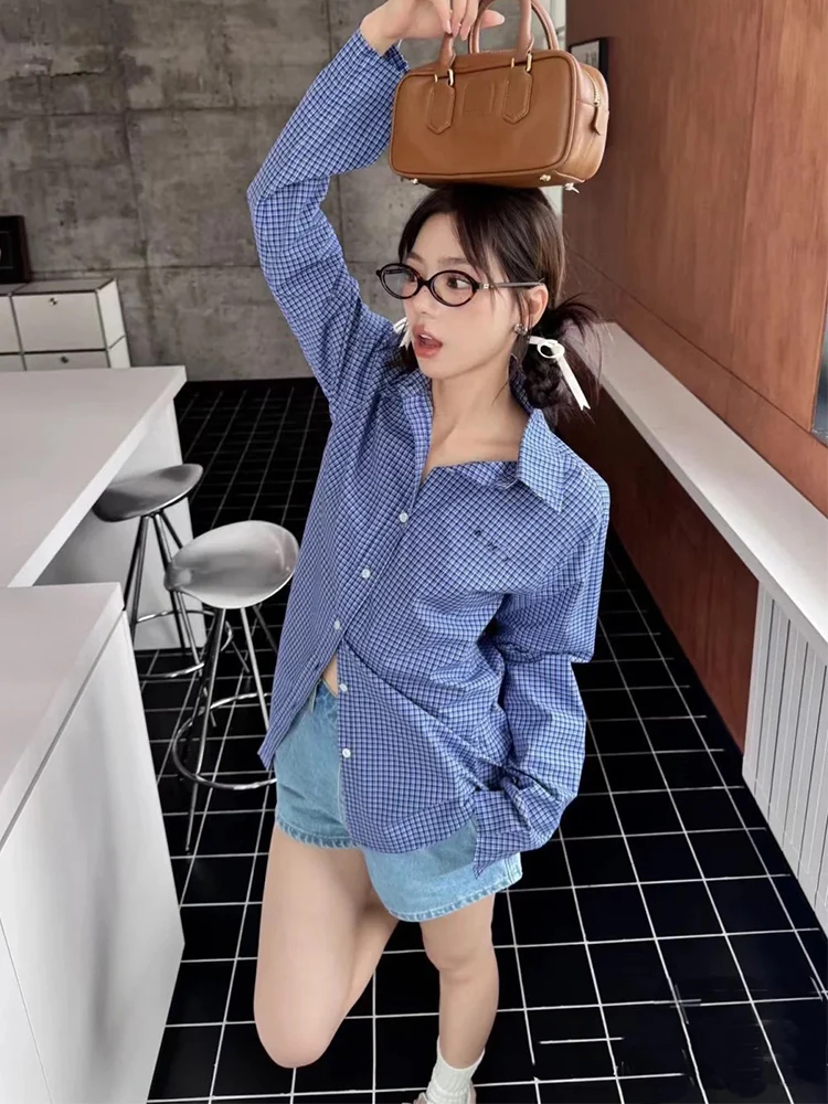 ملابس خارجية فضفاضة غير رسمية منقوشة irt Jaet للسيدات Miu Sle مطرزة بحروف مقلوبة وياقة مقلوبة ملابس خارجية مريحة من القطن طويلة Sve #1