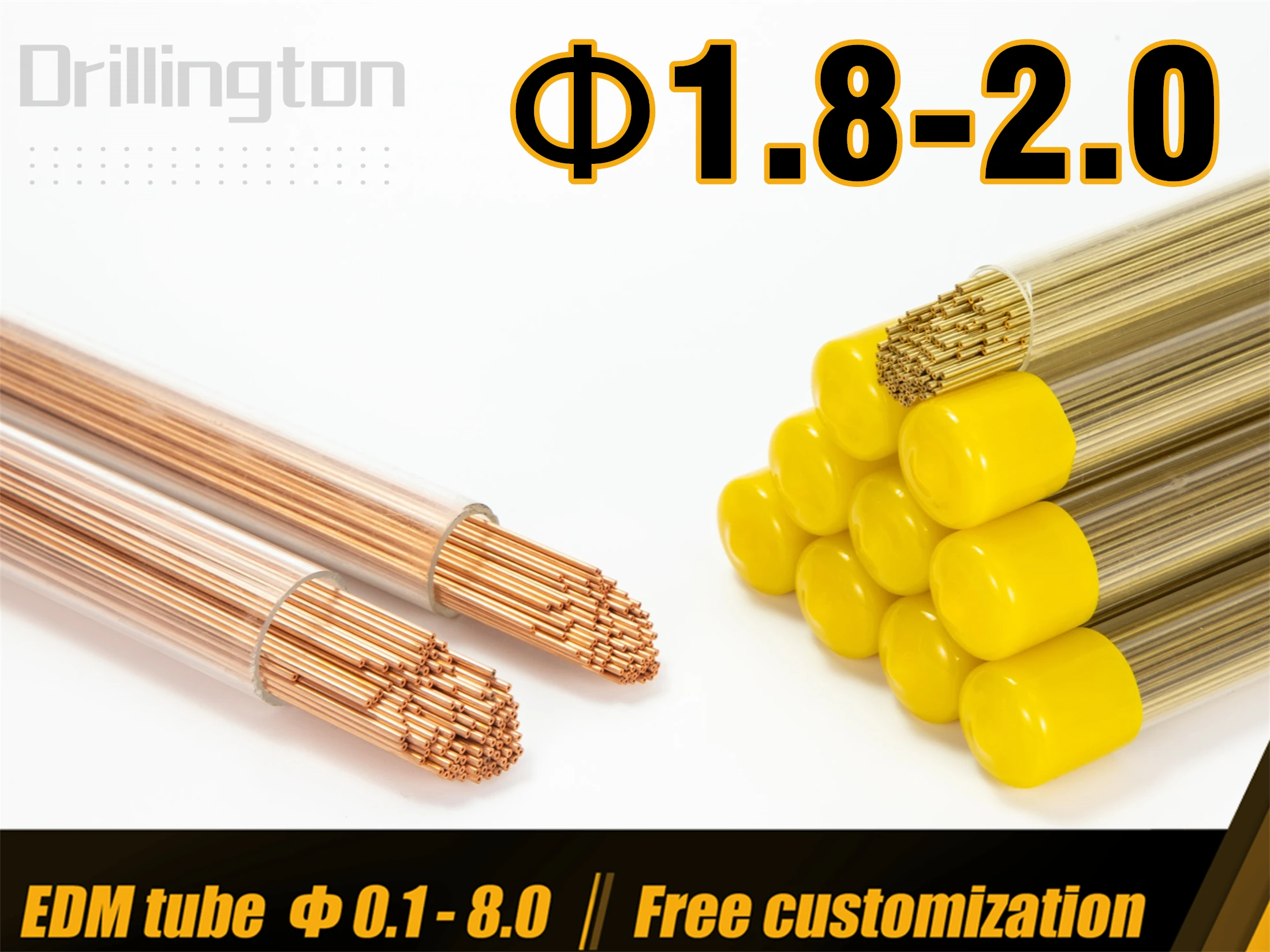 Drillington EDM Tube Brass Copper Tube  1.8 mm 1.9 mm 2 mm 400mm 500mm Single Hole Electrode Tubes High Precision