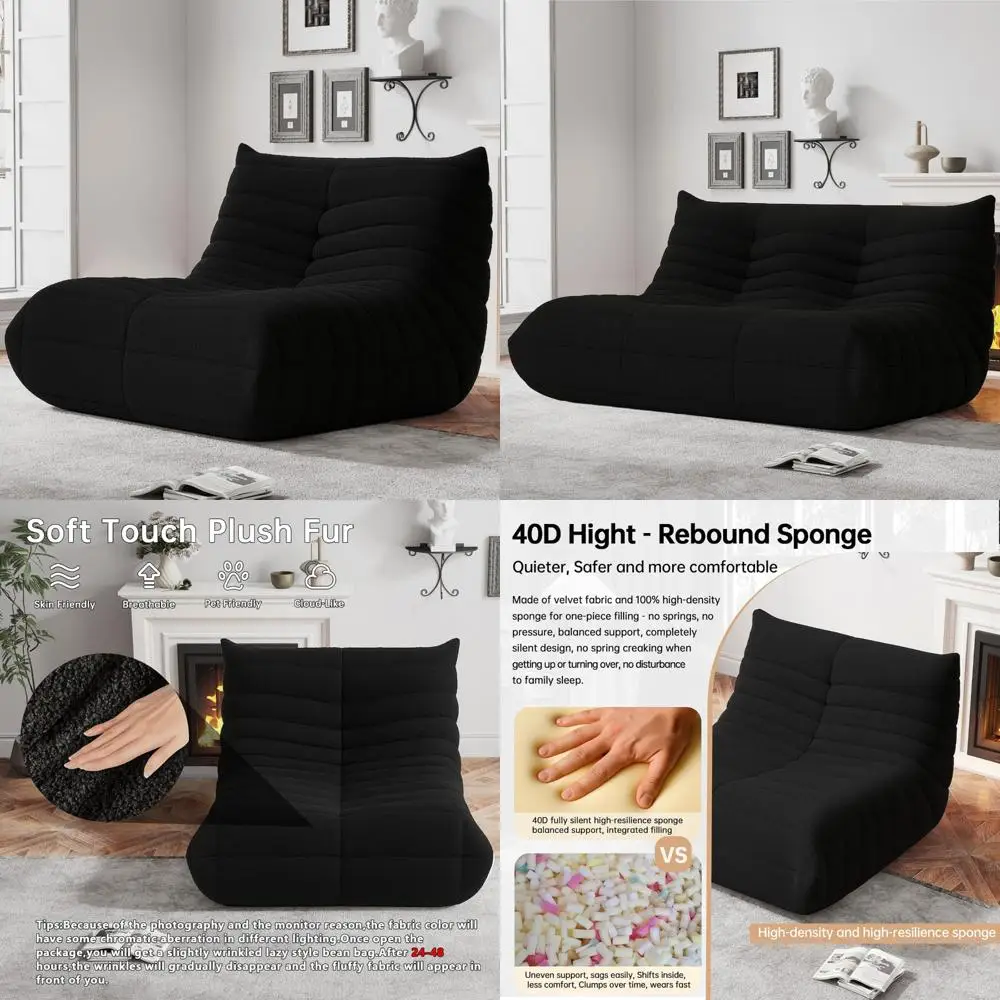 كراسي بين باج من إسفنج الذاكرة للبالغين - كراسي أرضية من القطيفة للقراءة مع مريح من مادة تيدي ناعمة #1