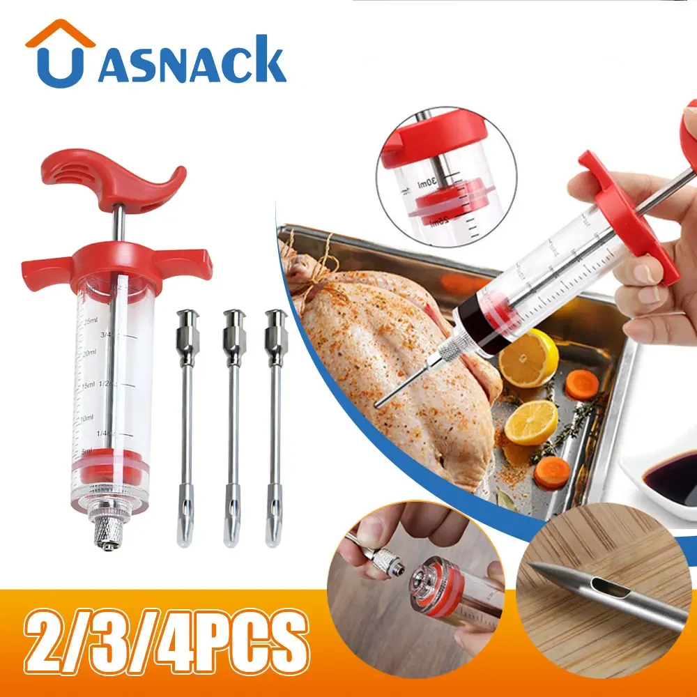 

Flavor Needle BBQ Meat Syringe Marinade Injector Pork Steak Meat Sauces Syringes With 3 Stainless Steel Needles Kitchen Tools