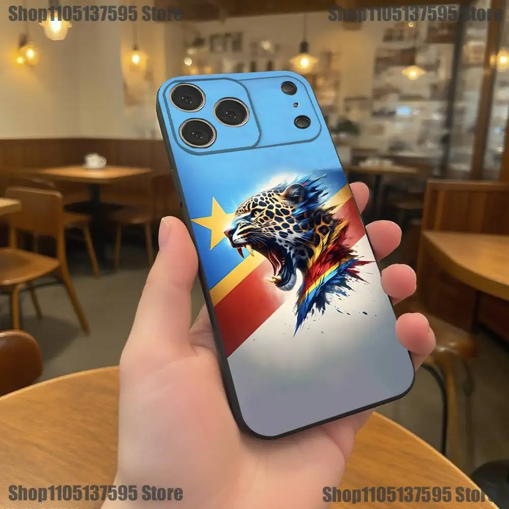Чехол для телефона с флагом Демократической Республики Конго для iPhone 17,16,15,14,13,12,11,Pro,XS,Max,XR,Plus,E,SE4,Mini Black Soft Cover