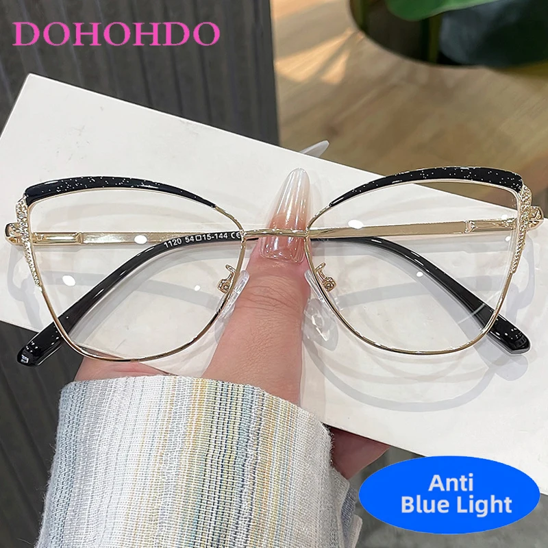 

Popular Metal Cat Eye Optical Glasses For Women Men Trend Brand Designer Blue Light Blocking Computer Eye Protection Eyeglasses