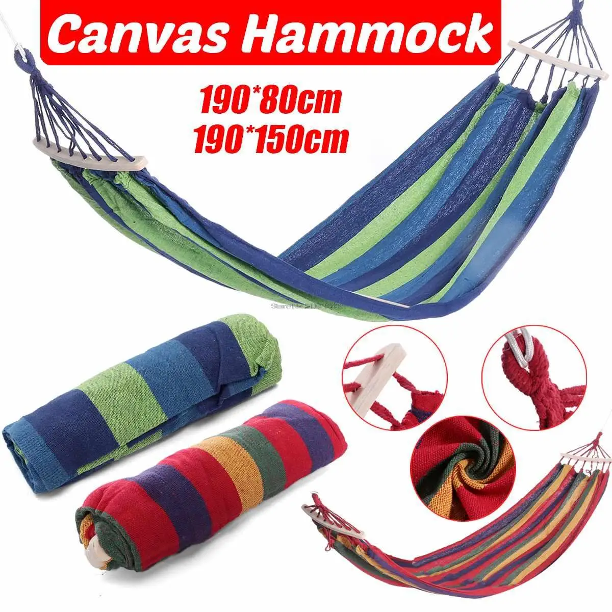 Portable Canvas Hammock Travelling Outdoor Picnic Wooden Swing Chair Camping Hanging Bed Garden Furniture with Backpack