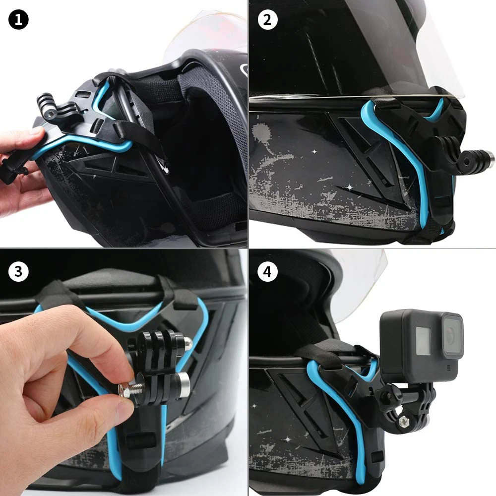 Motorcycle Helmet Chin Strap Mount for GoPro Hero 11 10 9 8 7 6 5 DJI Osmo Action Insta360 AKASO Campark Action Cameras