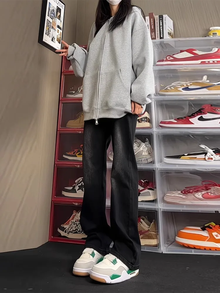 

Cool Waed Bla Slim Fit Jeans 2024 New Women's Sli Straight Leg Pants American High Street Micro Flared Trousers