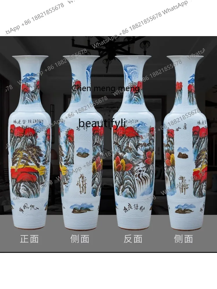 Jingdezhen Ceramic Floor Vase Chinese Living Room Hotel Hotel Company Opening Handmade Porcelain Decoration Ornaments