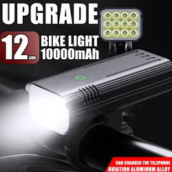 2023 Newly 12leds 10000mah USB Rechargeable Bicycle Light IPX5 High Lumen  Waterproof Headlight Bike Accessories aluminium alloy