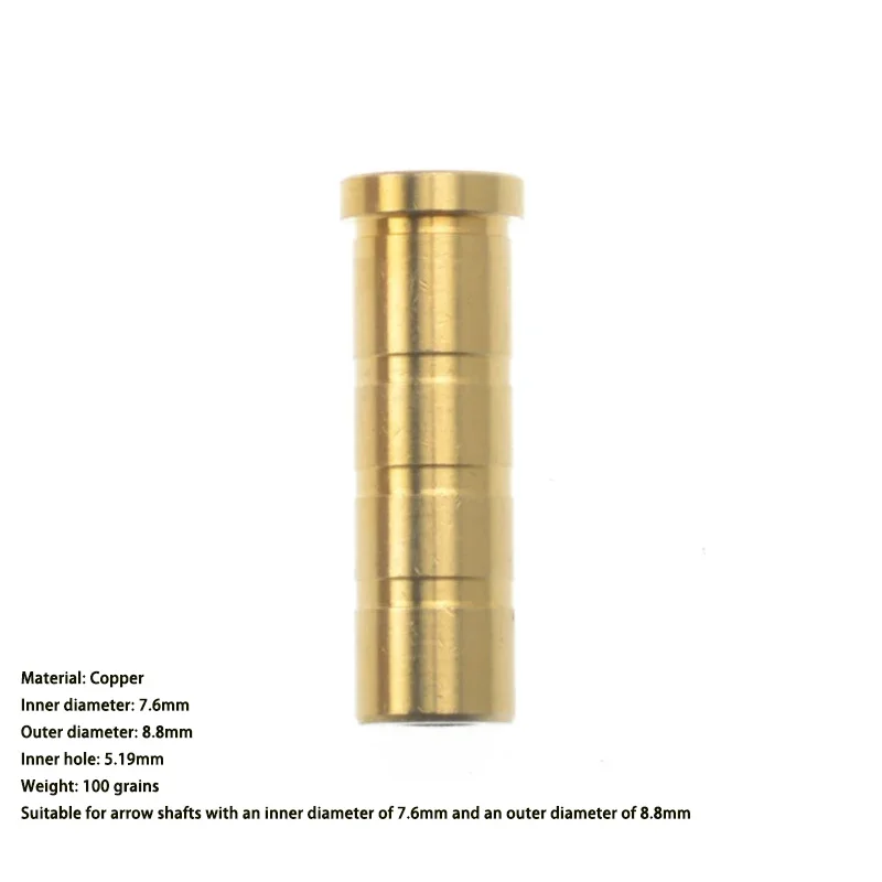24 Stück Bogenschießpfeil-Einsätze aus Kupfer, 100 Grain, gewichtetes Gegengewicht für Carbonpfeilschäfte mit einem Innendurchmesser von 7,6 mm, Schießzubehör – Detail 2