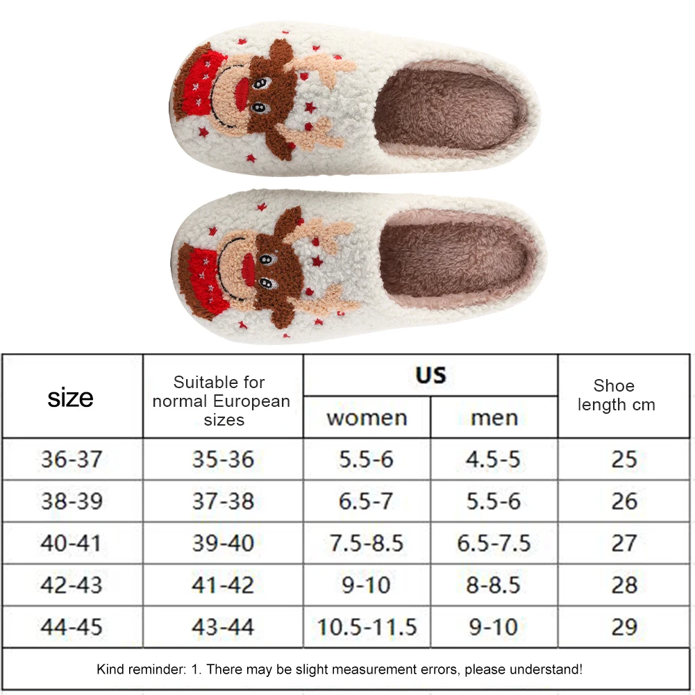 Christmas Elk Plush Slippers Anti Slip Warm Slip-on House Shoes Cute Animal Slippers Cartoon Elk Star Slippers for Autumn Winter