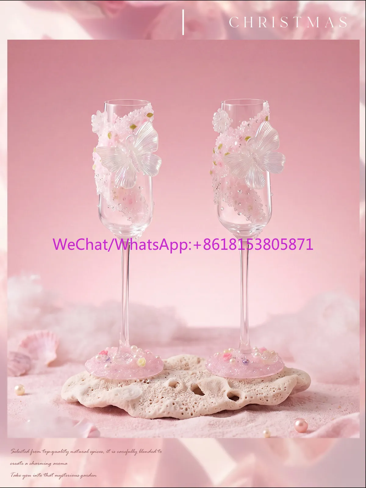 Symphony Butterfly Flower Tall Champagne Glass Set Girlfriend Birthday Gift