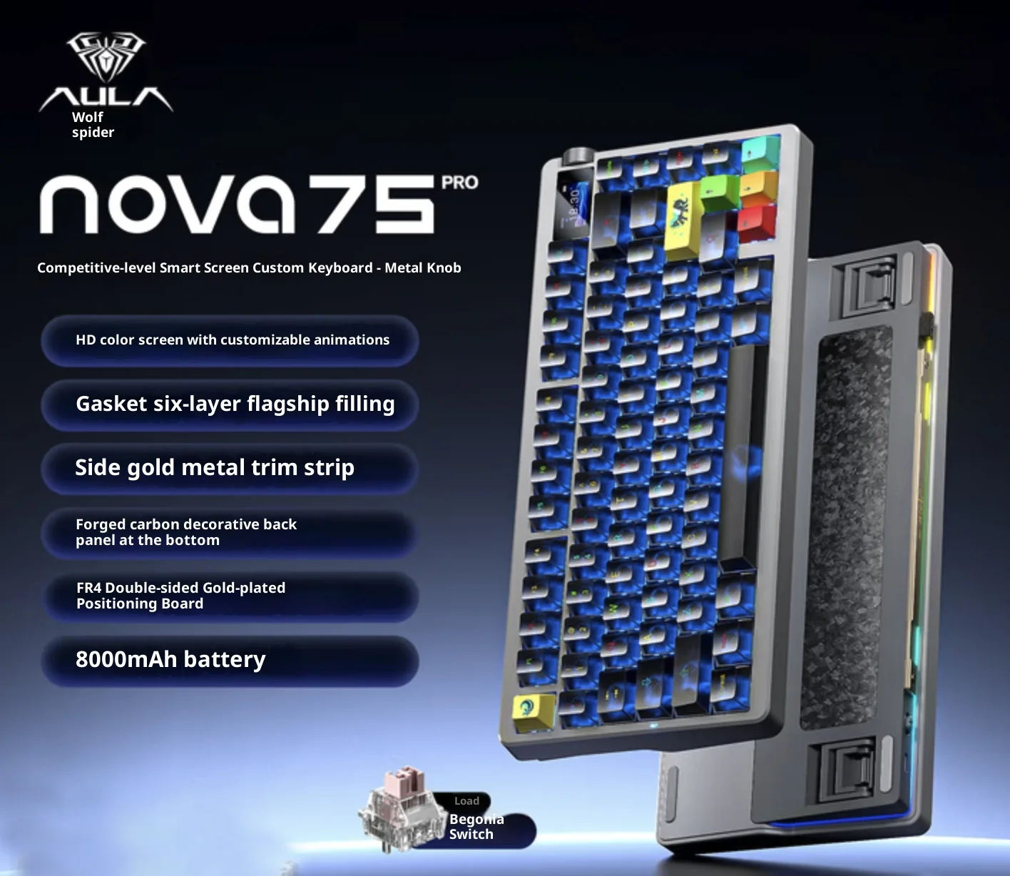 Teclado mecánico Aula NOVA75 MAX con pantalla de 1,14 pulgadas, teclado inalámbrico Bluetooth de 10000mAh para juegos, junta de perilla de Metal, intercambio en caliente