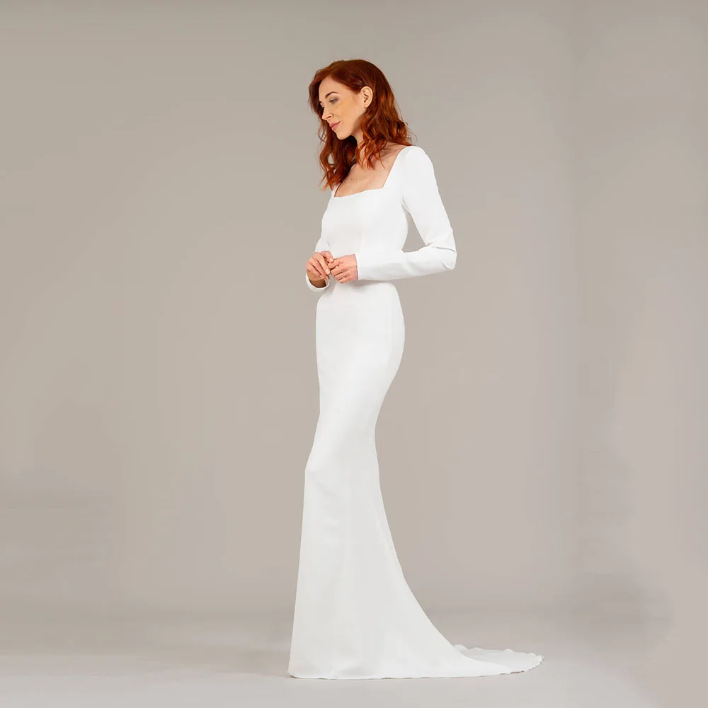 Gaun Pengantin Putri Duyung Sipil Kustom Gaun Pengantin Pernikahan Negara Slim Fit Lengan Panjang 2025 Gaun Pengantin Sederhana Vestido De Novia untuk Wanita